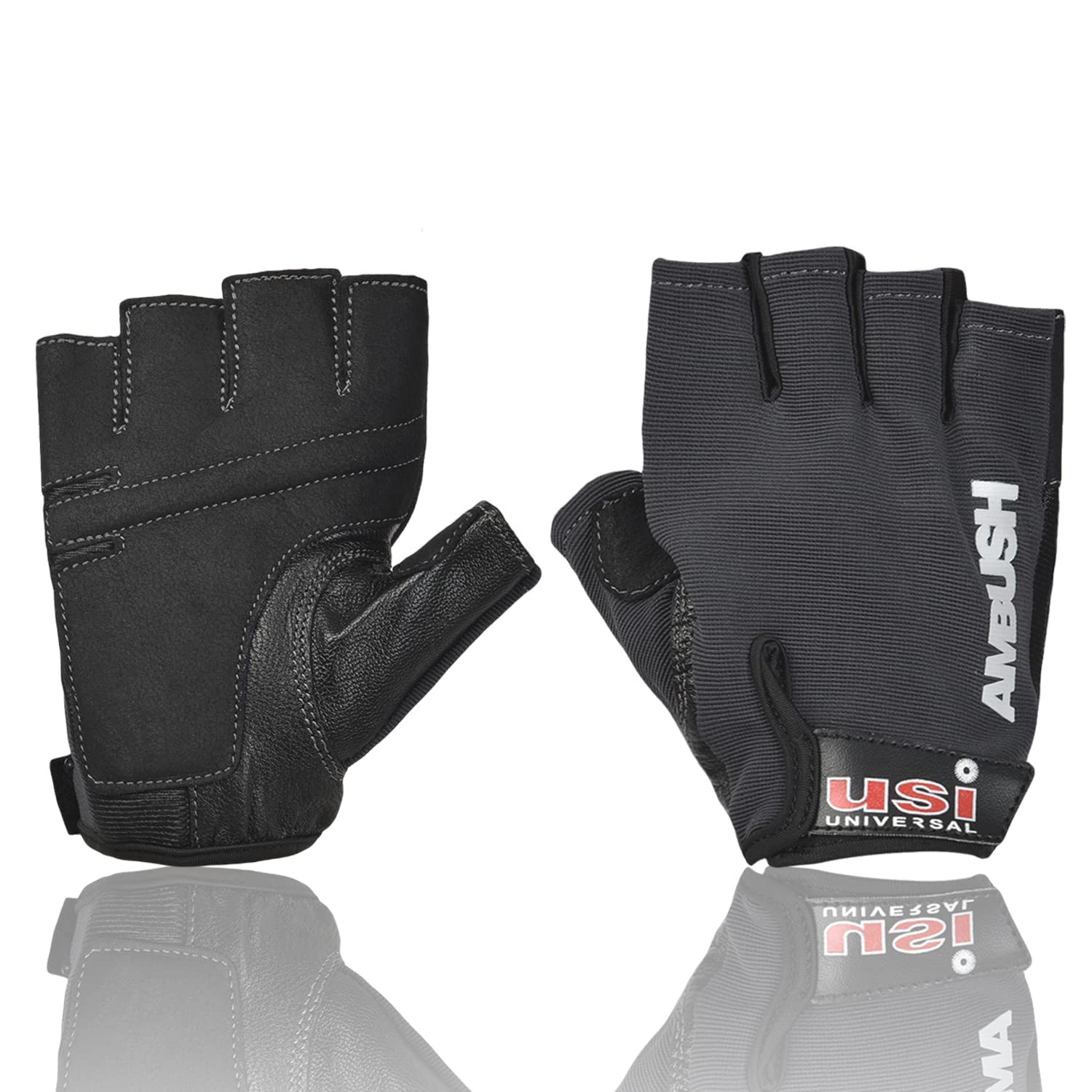USI UNIVERSAL 733A Ambush Fitness Gym Gloves, Workout Powerlifting Gloves, Leather Polyester, Elastane Neoprene, Foam Co