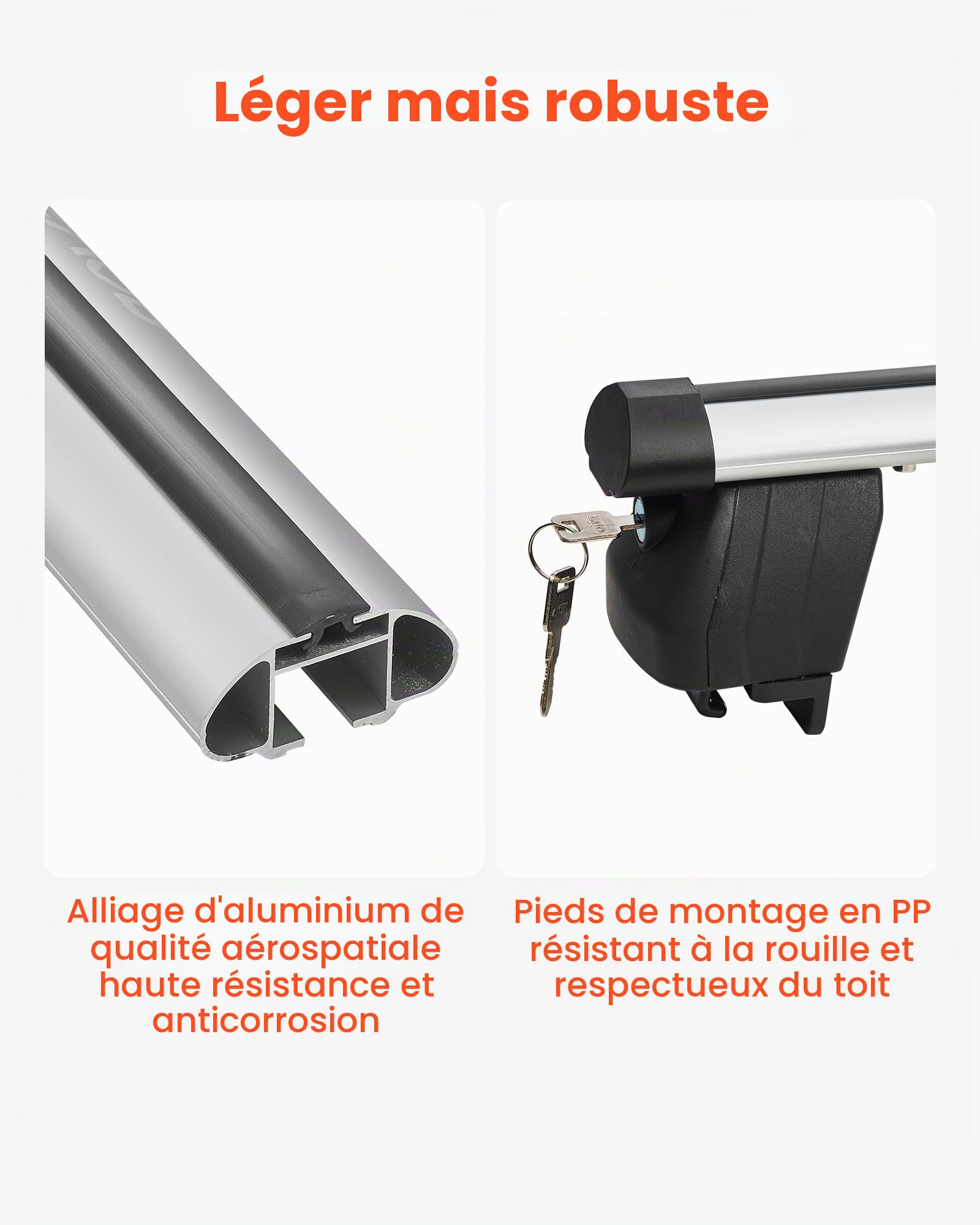 VEVOR Barres Transversales de Toit, Barre Porte Bagages Charge 90 kg 120 cm, pour Rails de Toit Surélevés et Intégrés avec Écartement 18-108,5 cm, en Aluminium, pour Panier Galerie Camping Voyage