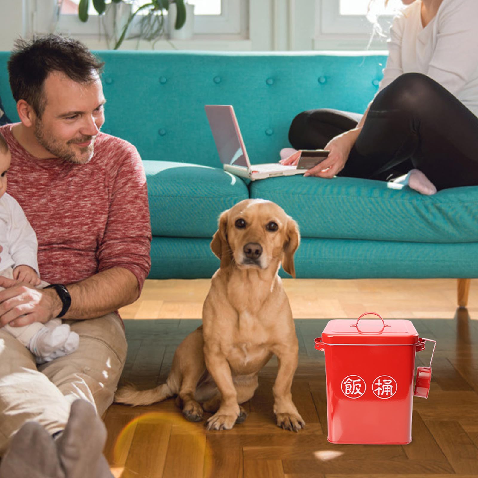 Secchio per Cibo per Animali Domestici Rosso, Grande Capacità, Acciaio | Grains e Dog Food, Uso Domestico, Include Spoons, Facile da Pulire