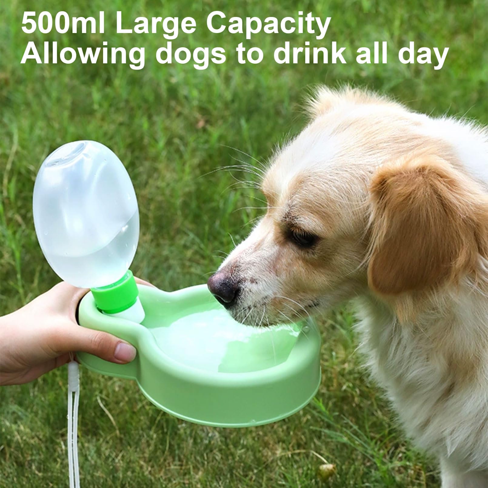 RMNHPTK Portable Dog Water Bottle Dispenser, 17oz Dog Outdoor Water Bottle Bowl Foldable Pet Travel Eating Drinking Bottle Bowl (Green, 16.9oz)