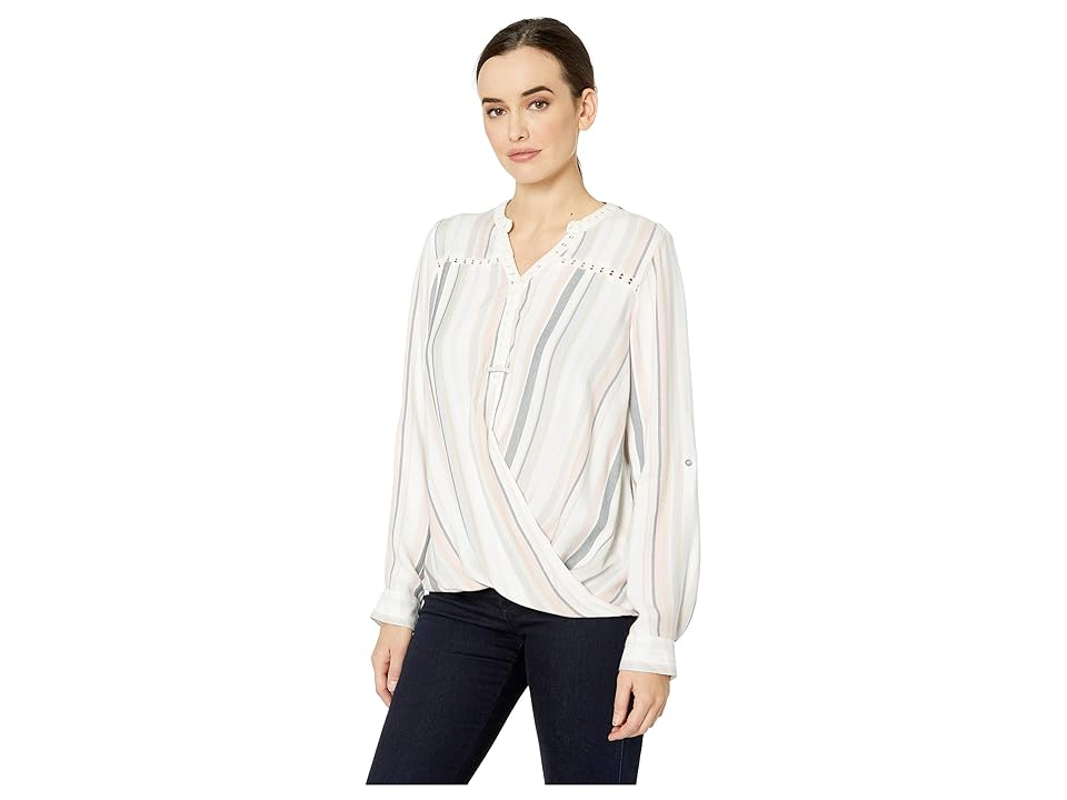 

Vintage America Woven Top w/ Lace (Striped) Women's Clothing, White