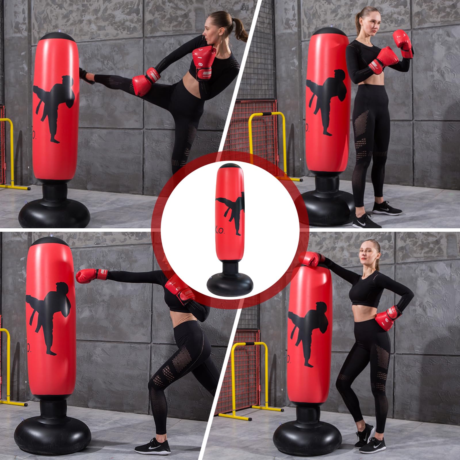 Sacco Da Boxe Gonfiabile Per Bambini E Adulti – 160 Cm, Base Larga 65 Cm, Con Pompa, Per Karate E Taekwondo