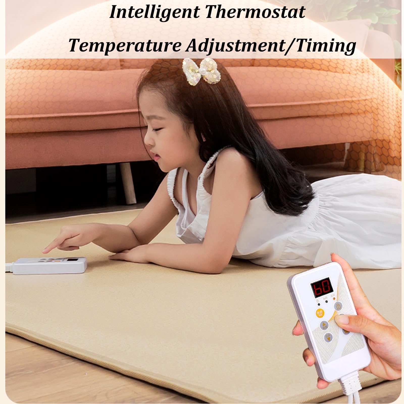 Tappeto riscaldato elettrico di grandi dimensioni, con temperatura e timer regolabili, tappetino riscaldante per animali domestici, tappetino riscaldante per yoga, soggiorno(B,50x80cm)