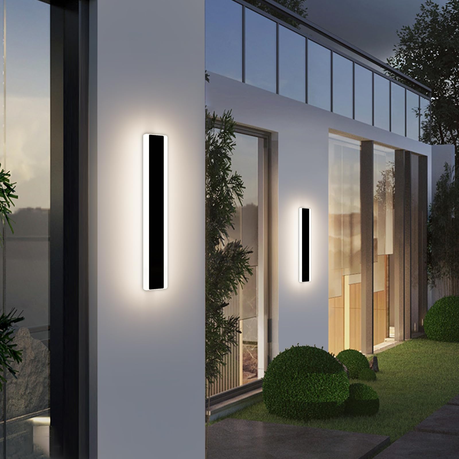 Mikeru2 Pack 30cm Long Modern Wall Light, Warm Light Black Minimalist Outdoor Wall Lamp, IP65 Rainproof Wall-Mounted Fixture, Acrylic Porch Wall Lamp for Stairs