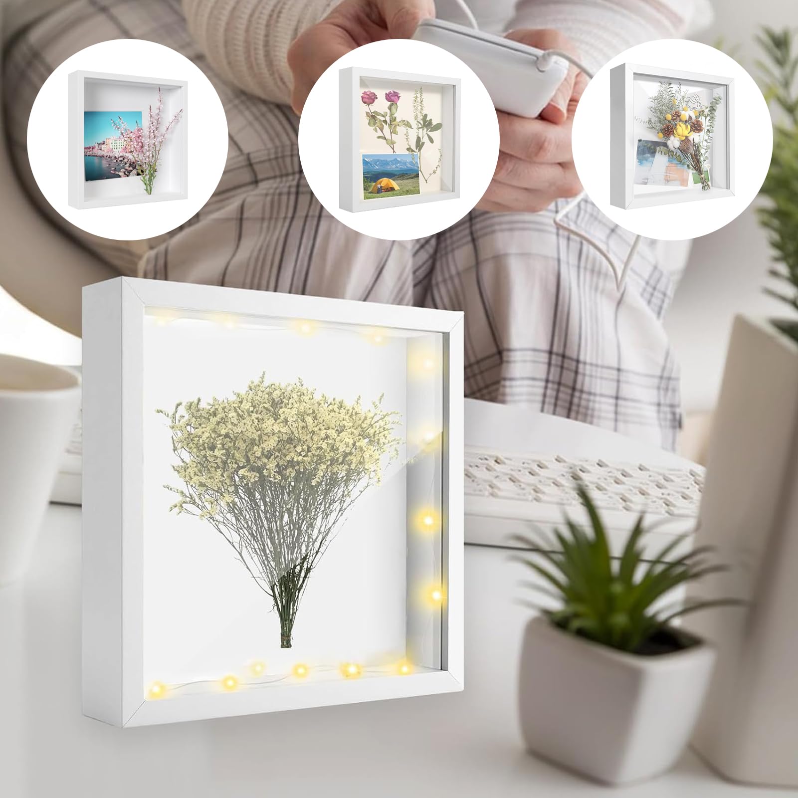 3D Marco de Fotos, 30 x 40 cm, Marco de Fotos Profundo para Rellenar, 3D Marcos de Caja de Sombra, con Placa Acrílica Transparente, Marcos de Madera Profunda, para Fotos, Medalhas, Blanco