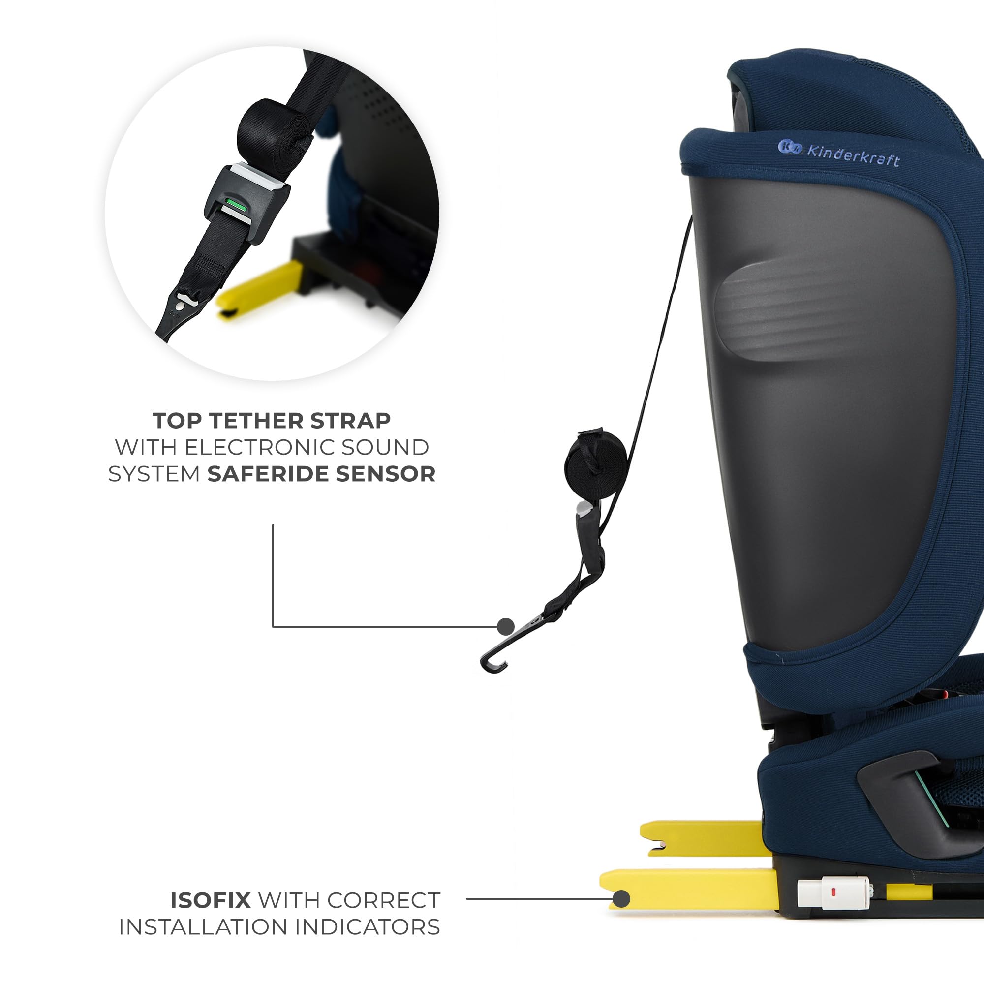 Kinderkraft FIX2GO fotelik dziecięcy i-Size, 76-150 cm, ISOFIX, Top Tether, czujnik saferide, do ok. 12 lat, systemy bezpieczeństwa, wysokiej jakości pokrowce, fotelik dziecięcy, fotelik dziecięcy