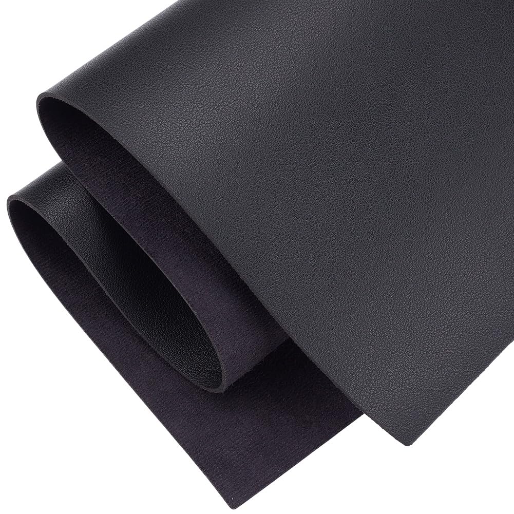CALFOVERA 60.3 x 33.1cm Flawless Pieces Square Leather Sheet Leatherette Litchi Tooling PU Leather Sheet Solid Color Synthetic Fabric Roll for DIY Earrings Bows Crafts Making(Black)