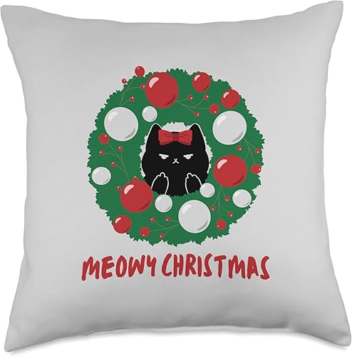 jovy fits Meowy Wreath  Almohada fea de regalo de Navidad para gato 18 x 18 pulgadas multicolor