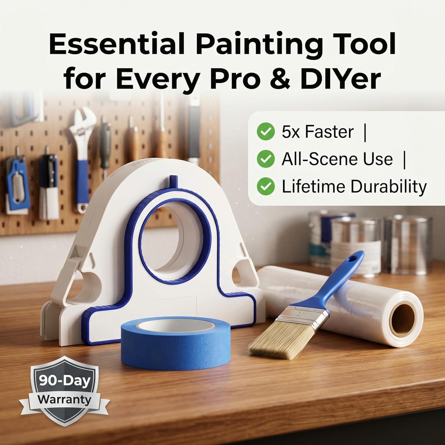 Painters Tape Applicator, 5X Faster Masking Tape Dispenser with Integrated Scraper, One-Step Precision Paint Tape Tool for Trim, Baseboards, Windows, Door Frames