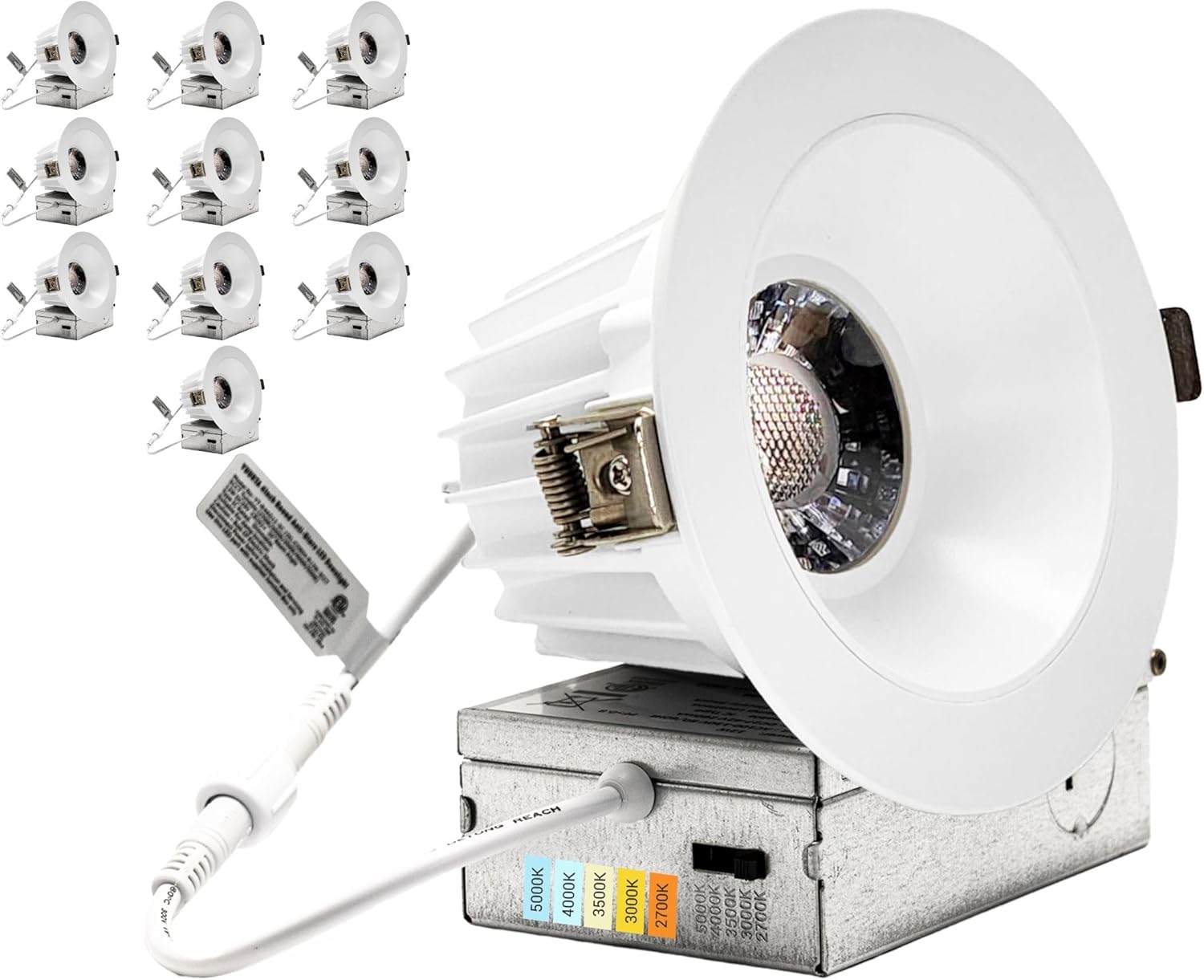 YUURTA 4-Inch 12W Deep Anti Glare Recessed Ceiling LED Downlight (Pot Light) Color Selectable 5CCT: 2700K-5000K CRI90+ Dimmable 1000lm 120V ETL Listed IC Rated (10-Pack)