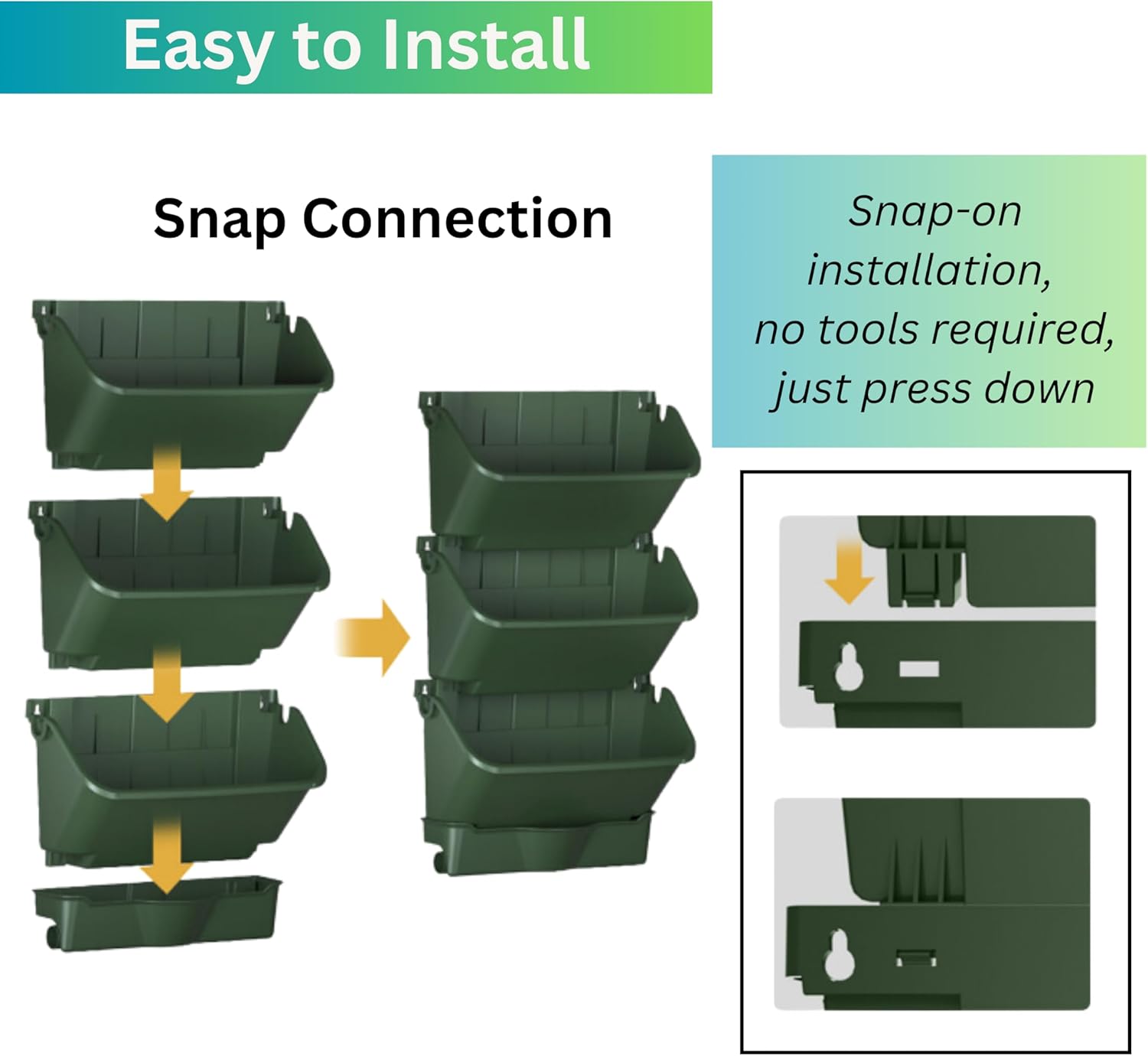 Maxona Vertical Wall Planter for Indoor Plant-Walls Mounted Pot with 2 Drainage Tray 8 Pack, 13 inch Dark Green for Indoors and Outdoor Decor, Plastic Pots Balcony Planters, Plants Hanging
