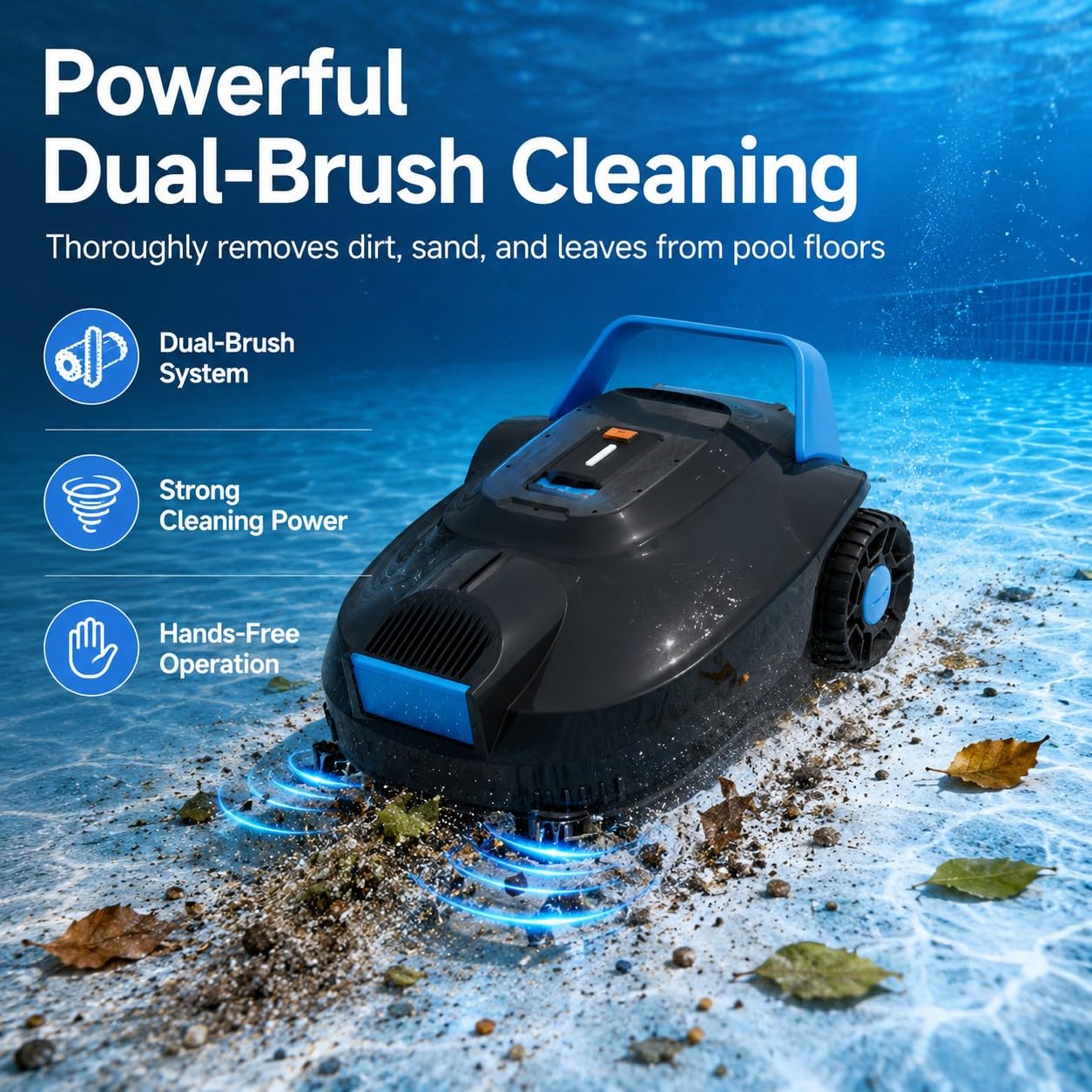 Robot pulitore per piscine senza fili, robot automatico per piscine fuori terra e interrate, autonomia di 100 minuti, aspirazione potente, pulitore per piscine autoparcheggiate per pavimenti piani