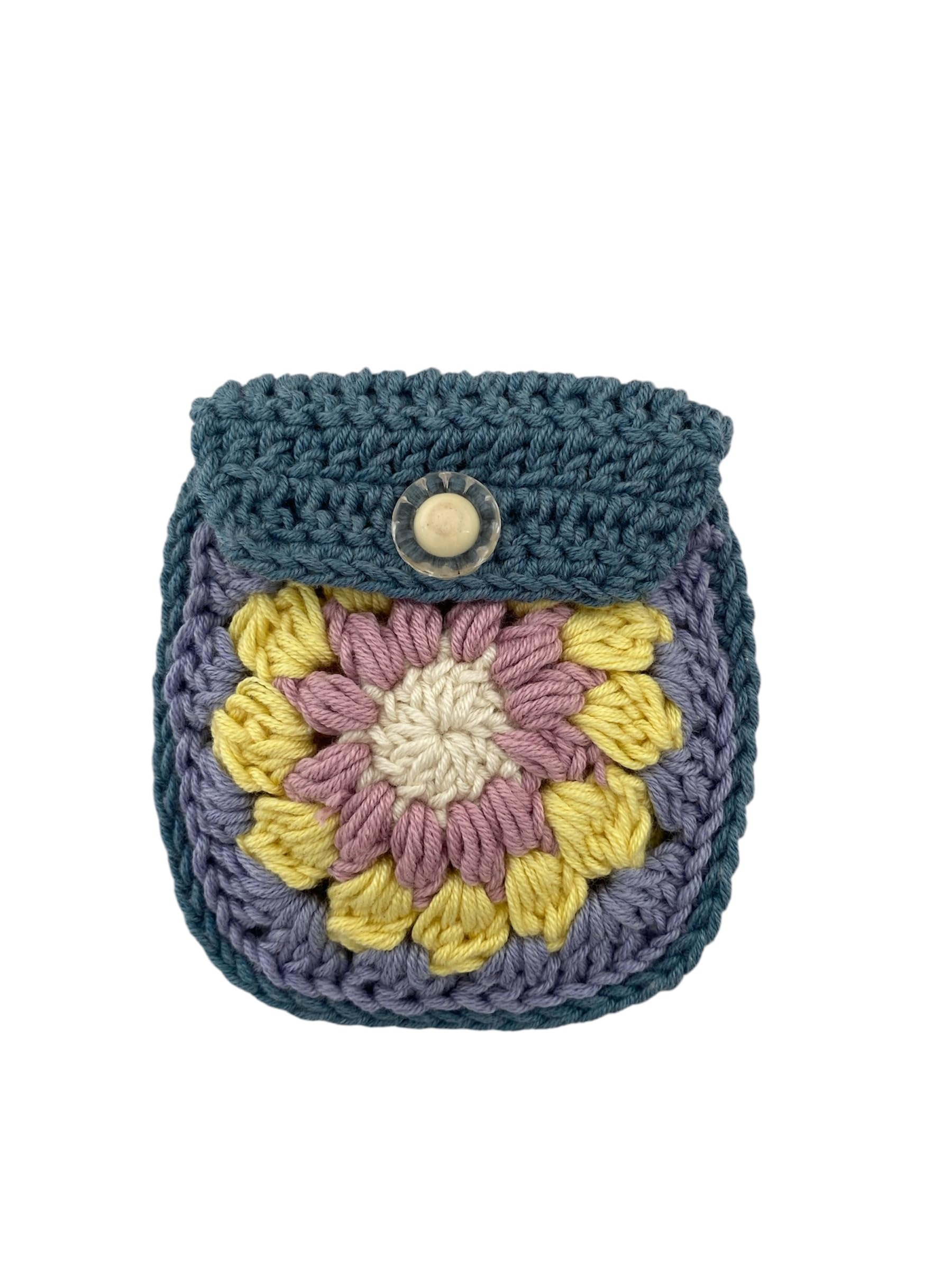 Handmade Crochet Coin Purse, English Blue and Lavender Sunflower Pattern by Stitched Stories by Anju-picture-20