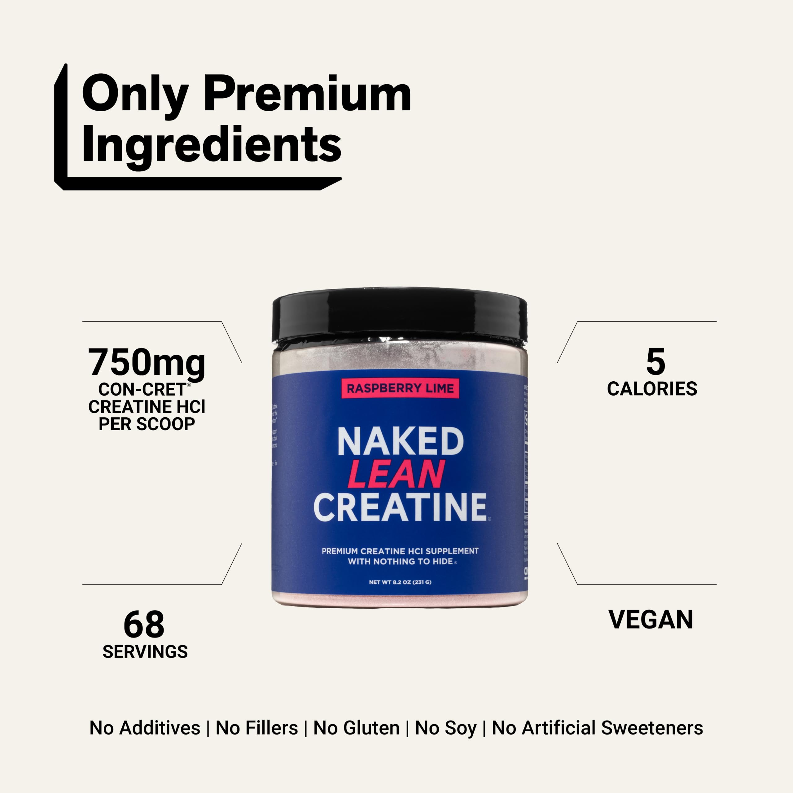 NAKED Lean Creatine HCl Powder - Raspberry Lime, Vegan, Non-GMO, Gluten-Free, No Fillers, Supports Muscle Growth & Strength - 68 Servings — Amazon image 3