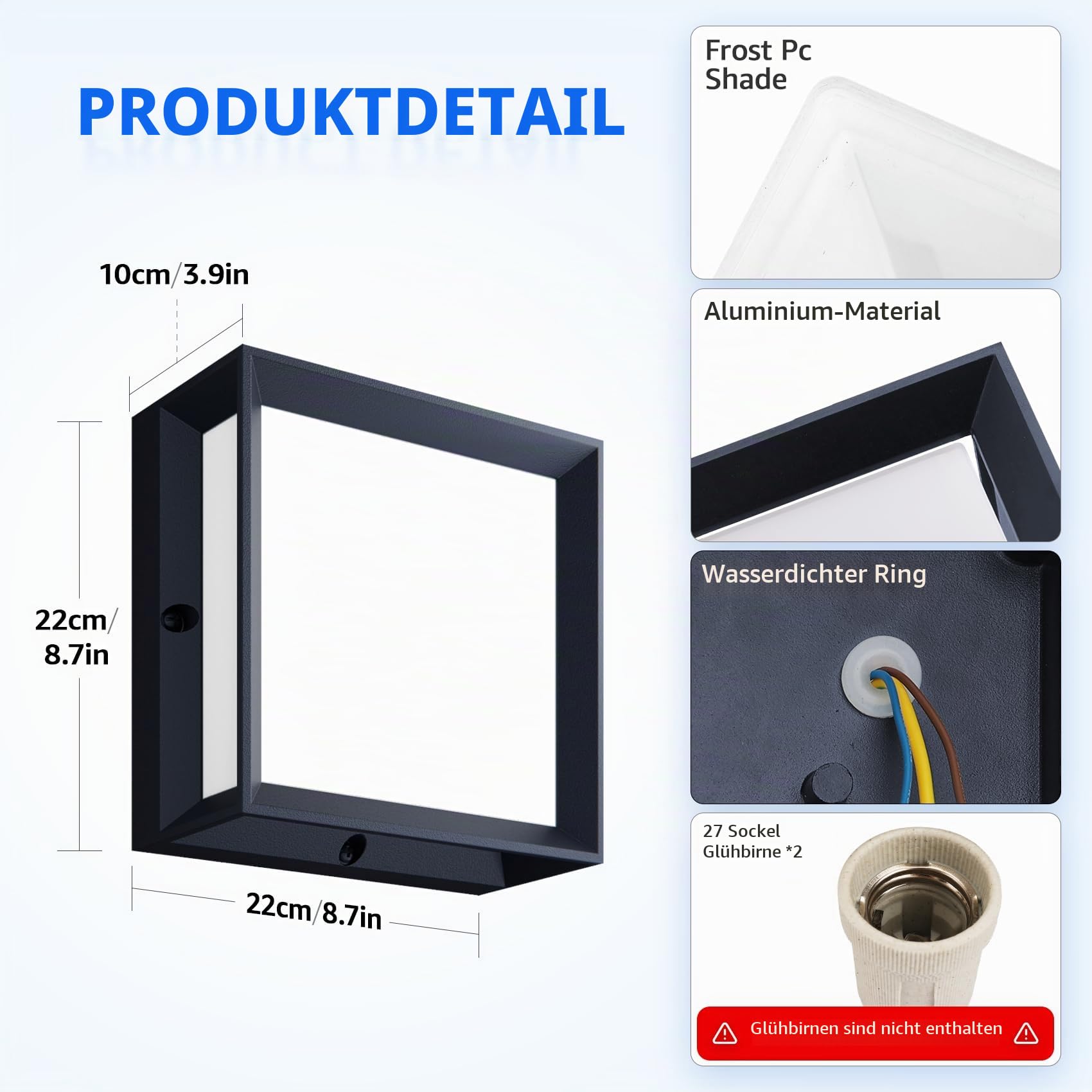 Klighten 2 Stück Wandleuchte Aussen,Außenlampe & Außenwandleuchte mit 2x E27 Fassung,Max 60W,IP65 Wasserdicht,Außenleuchte aus PC + Aluminium,ohne Leuchtmittel,Anthrazit