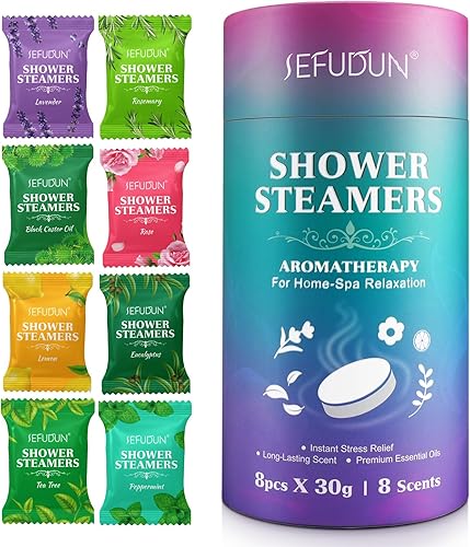 Paquete de 8 vaporizadores de ducha para aromaterapia, bombas de baño de aceite esencial, regalos de relajación para mujeres y hombres, regalos de