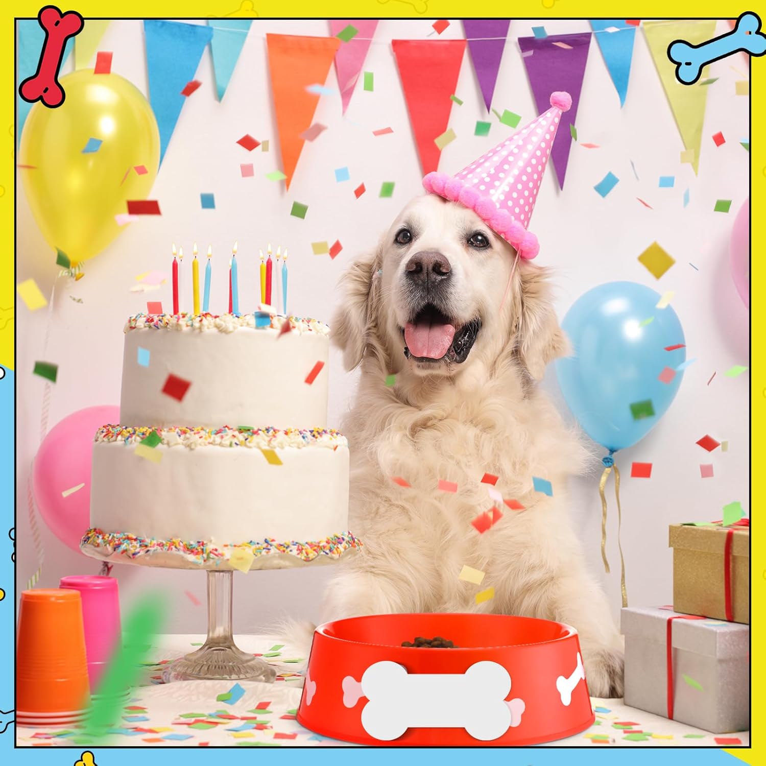 12 Pack Dog Paw Plastic Bowls Dog Theme Birthday Decoration Party Supplies Blue Yellow Snack Bowls Plates Puppy Food Trays with Bone Cards for Party Favors Table Centerpieces(Red)