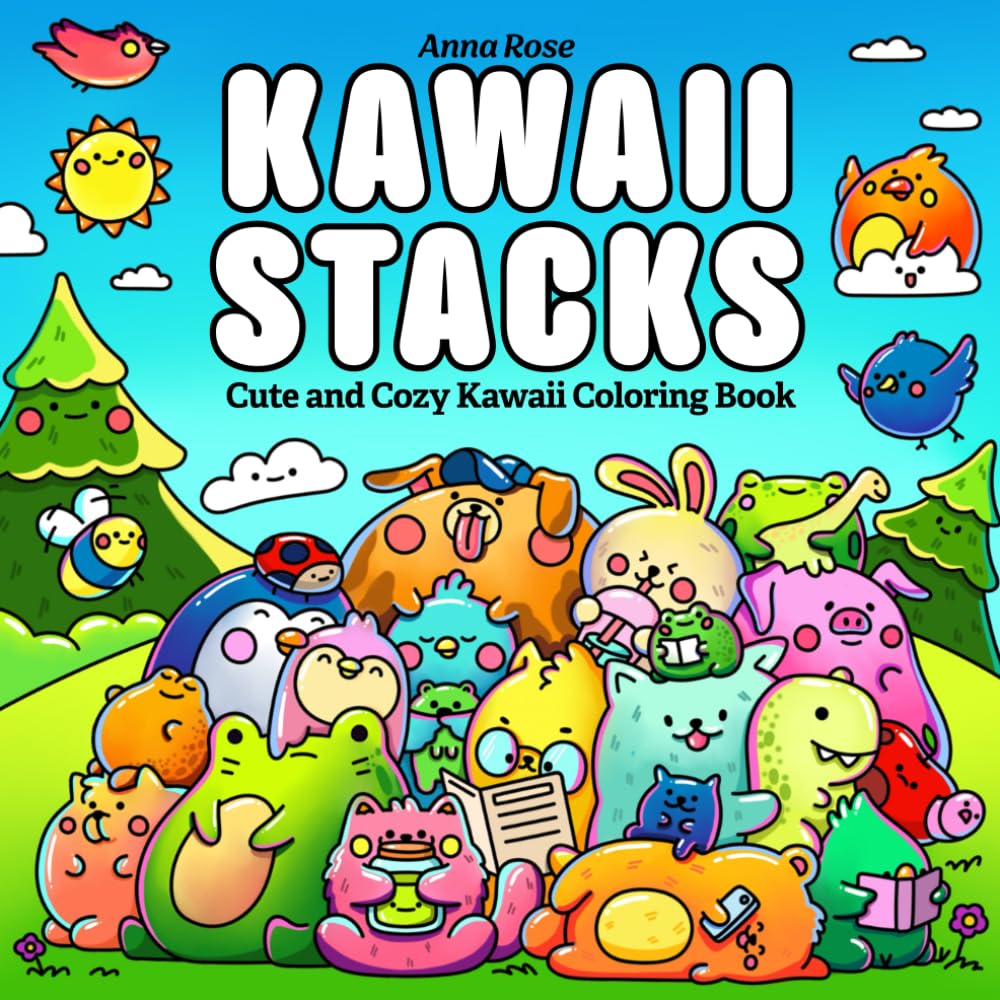 Kawaii Stacks Coloring Book: Cute Animal Coloring Pages for Adults, Kids and Teens with Bold and Easy Designs (Cute and Cozy Kawaii Coloring Books)