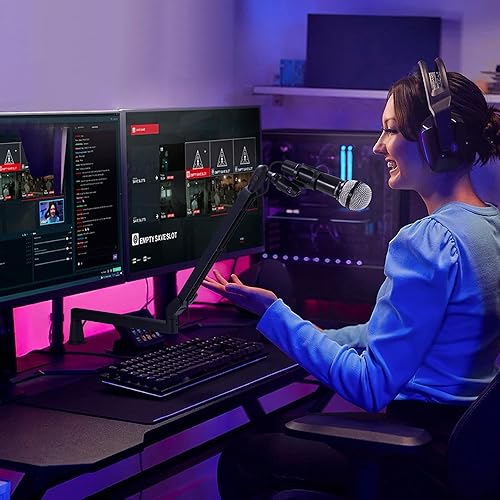 Miniatura 5 de Brazo de micrófono de perfil bajo de 5.9 in extra elevador, brazo de brazo de micrófono ajustable, soporte de micrófono montado en el escritorio de