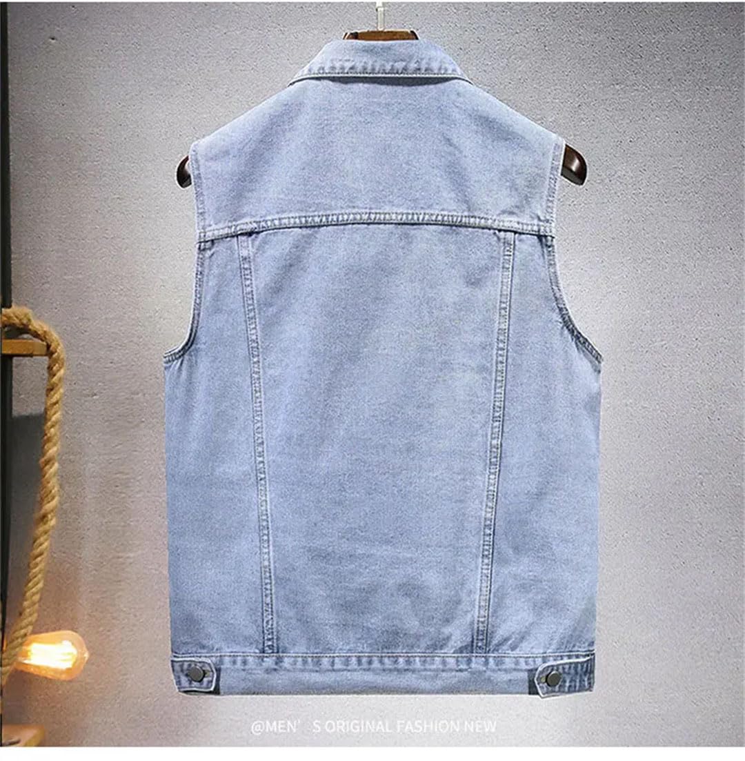 Gilet da uomo in denim multi tasche senza maniche vintage con risvolto giovanile denim gilet