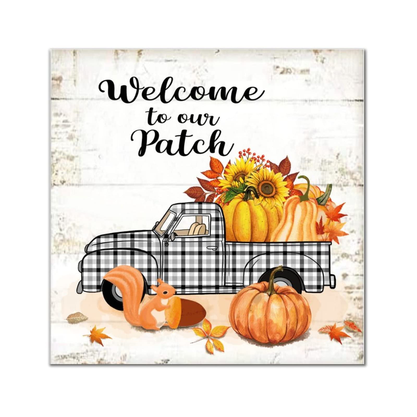 Panneau en bois Welcome to Our Patch 35cm décor camion citrouille