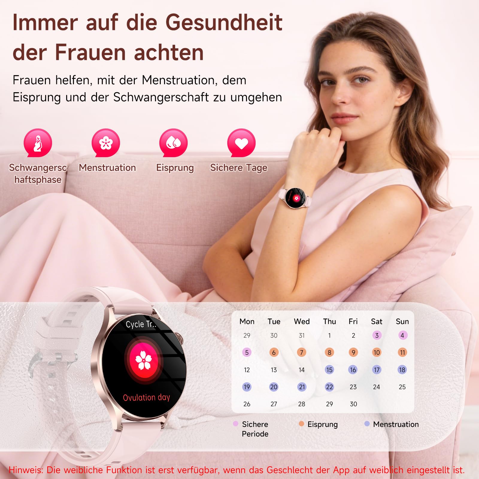 Smartwatch Damen mit EKG, HRV/Blutdruckmessung, 1.32" AMOLED Gesundheitsuhr | Telefonfunktion, 24H Mikro-Check, Puls, Schlaf, SpO2, Harnsäure, BMI, Temperatur & Zyklus, SOS, Fitnessuhr für iOS/Android