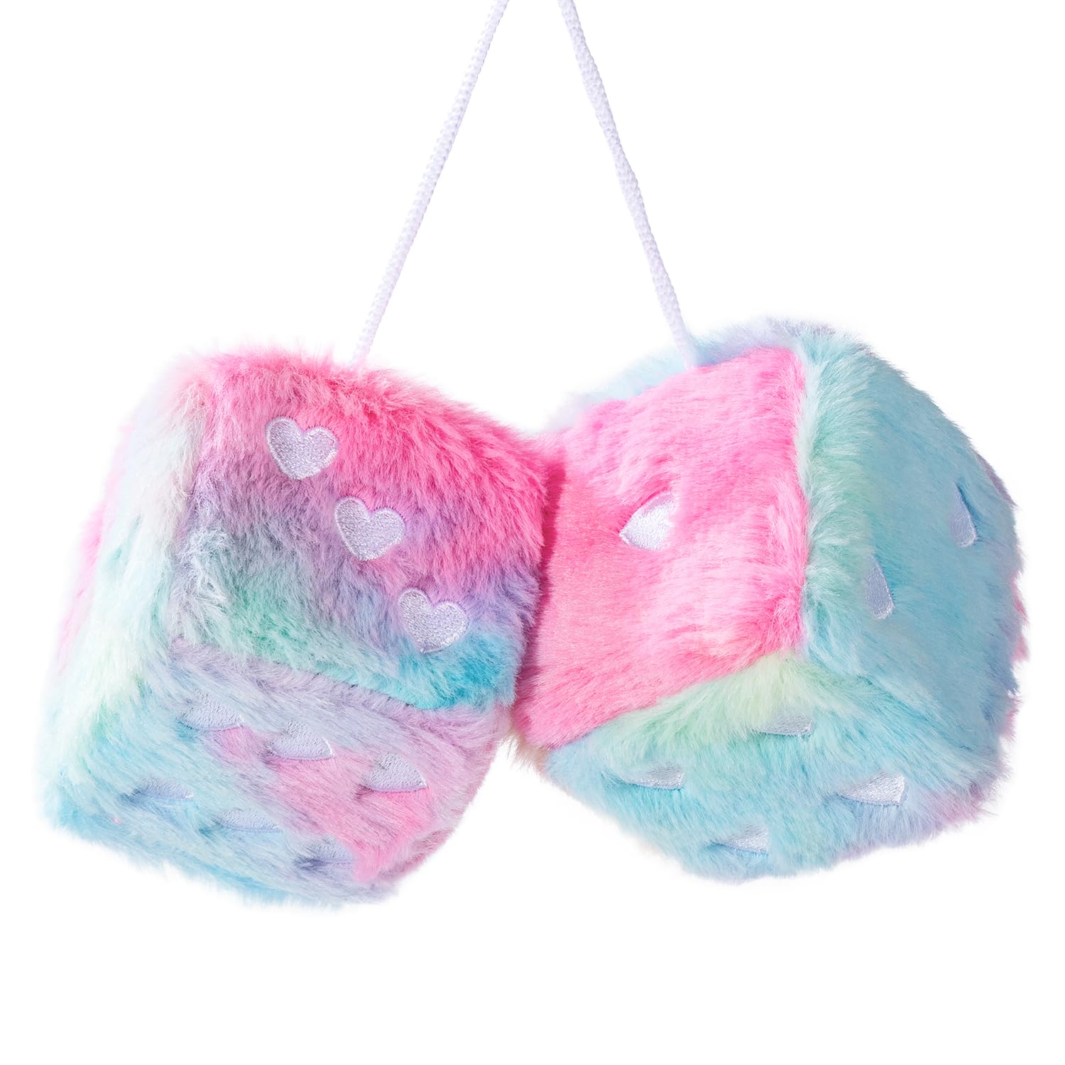Dadi Peluche Cuore Ricamati Per Auto - 7,6 Cm Morbidi Con Ventosa