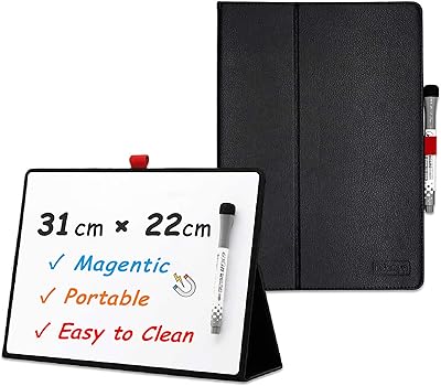 iNenya lavagna magnetica piccola, lavagna pieghevole portatile per bambini, lavagna magnetica cancellabile per scrivania, piccolo supporto per desktop, incl. 1 pennarello con gomma, 31cm x 22cm (A4)