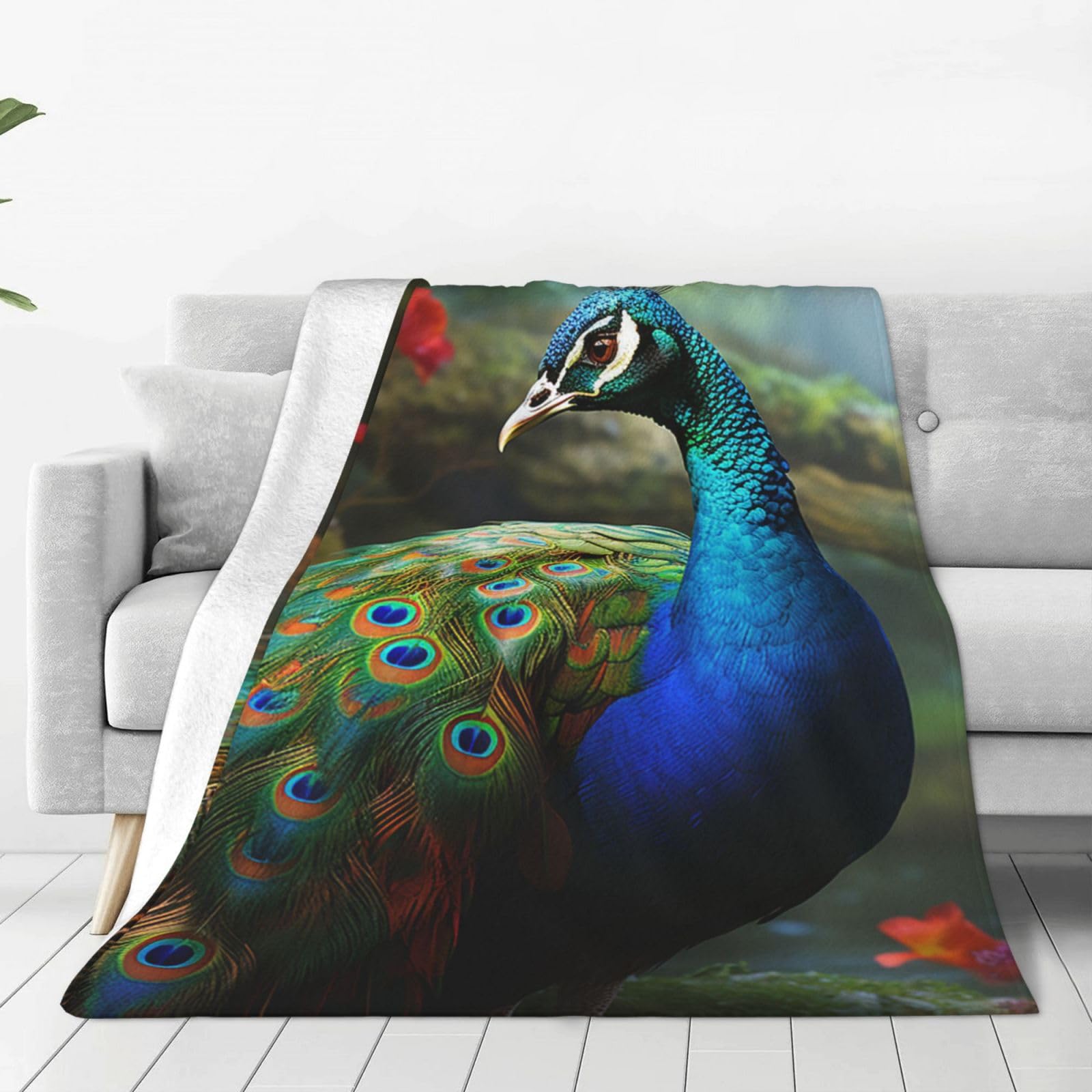 Colorful Peacock Throw Blanket for Couch, Plush Fuzzy Soft Flannel Blankets and Throws for Sofa, 40"x30" Bed Blankets for Travel Camping Chair, All Season Warm Fleece Blanket
