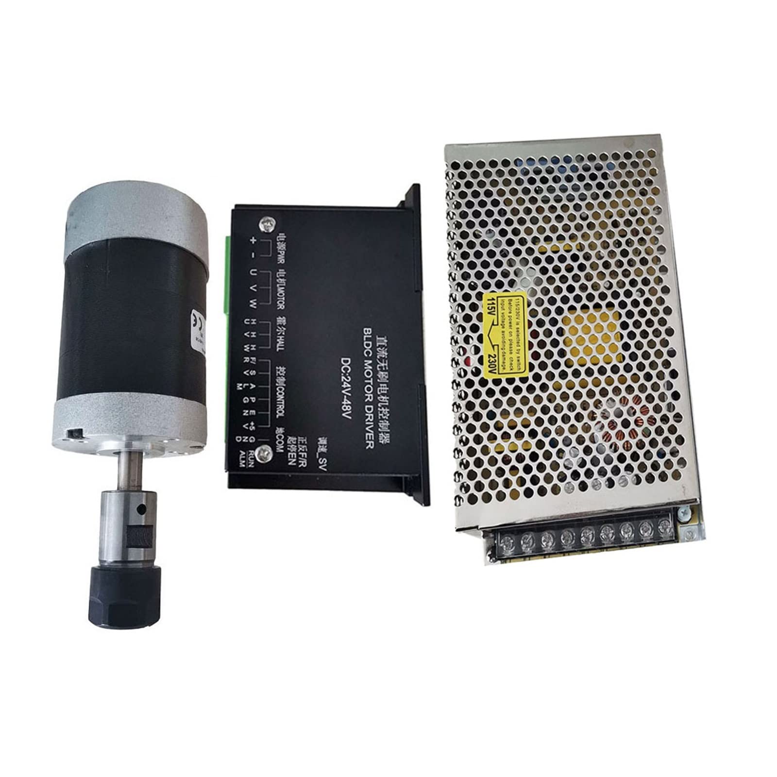 Mooilko Package6 200W/0.2Kw /Er16 Brushless Dc Spindle Motor+55Mm Clamp With Screws+20-50Vdc Stepper Motor Driver+48Vdc 4.2A Power Supply Smooth Running(Package6)