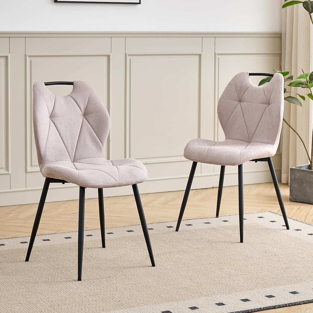 GrandCA HOME Juego de 6 sillas de Comedor, sillas nórdicas de Cocina con Asas, para Comedor y Sala de Estar, Patas de Metal y tapizado con diseño de Rombos (Beige)