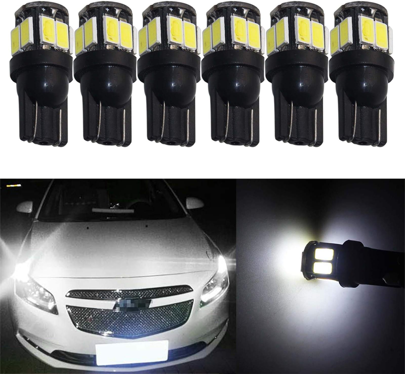 YaaGoo Compact Small bulb License Plate Lights Lamp White,T10 168 194 2825 W5W,White,6pcs