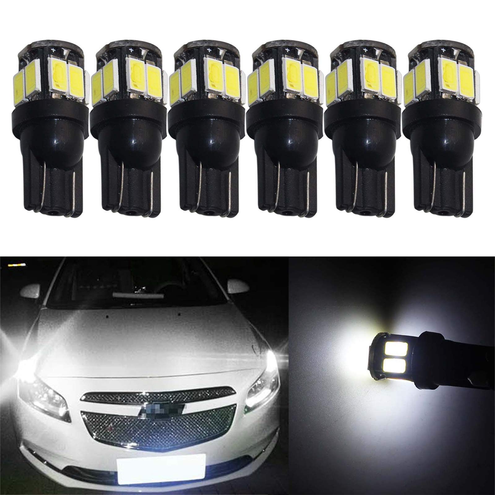 YaaGoo Compact Small bulb License Plate Lights Lamp White,T10 168 194 2825 W5W,White,6pcs