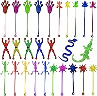 27PCS Multi-Color Stretchy Sticky Toys: Hands, Wall Climbers, Lizards, Snakes & Skeletons - Fun Kids Party Favors & Prizes
