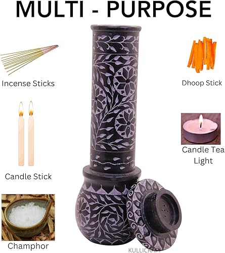 Miniatura 3 de Soporte para palitos de incienso negro con esteatita de mármol, quemador de velas, soporte para velas de té, soporte redondo para incienso