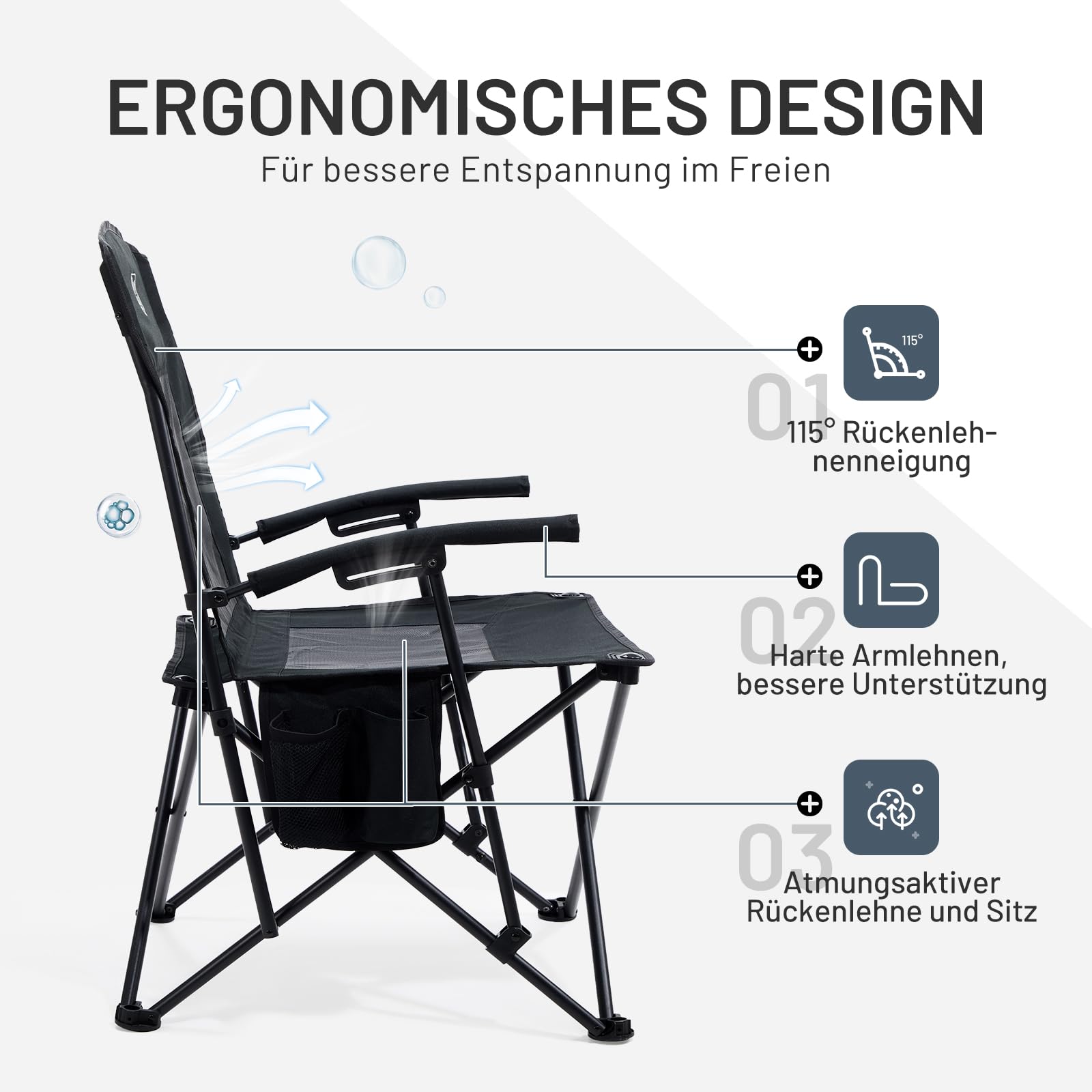 TIMBER RIDGE Campingstuhl Faltbar Leicht Klappstuhl 150 kg Belastbar mit Netzrücken Outdoor Bequem, Tragbar Strandstuhl Anglerstuhl für Festival, Angeln, Garten, Picknick, Balkon