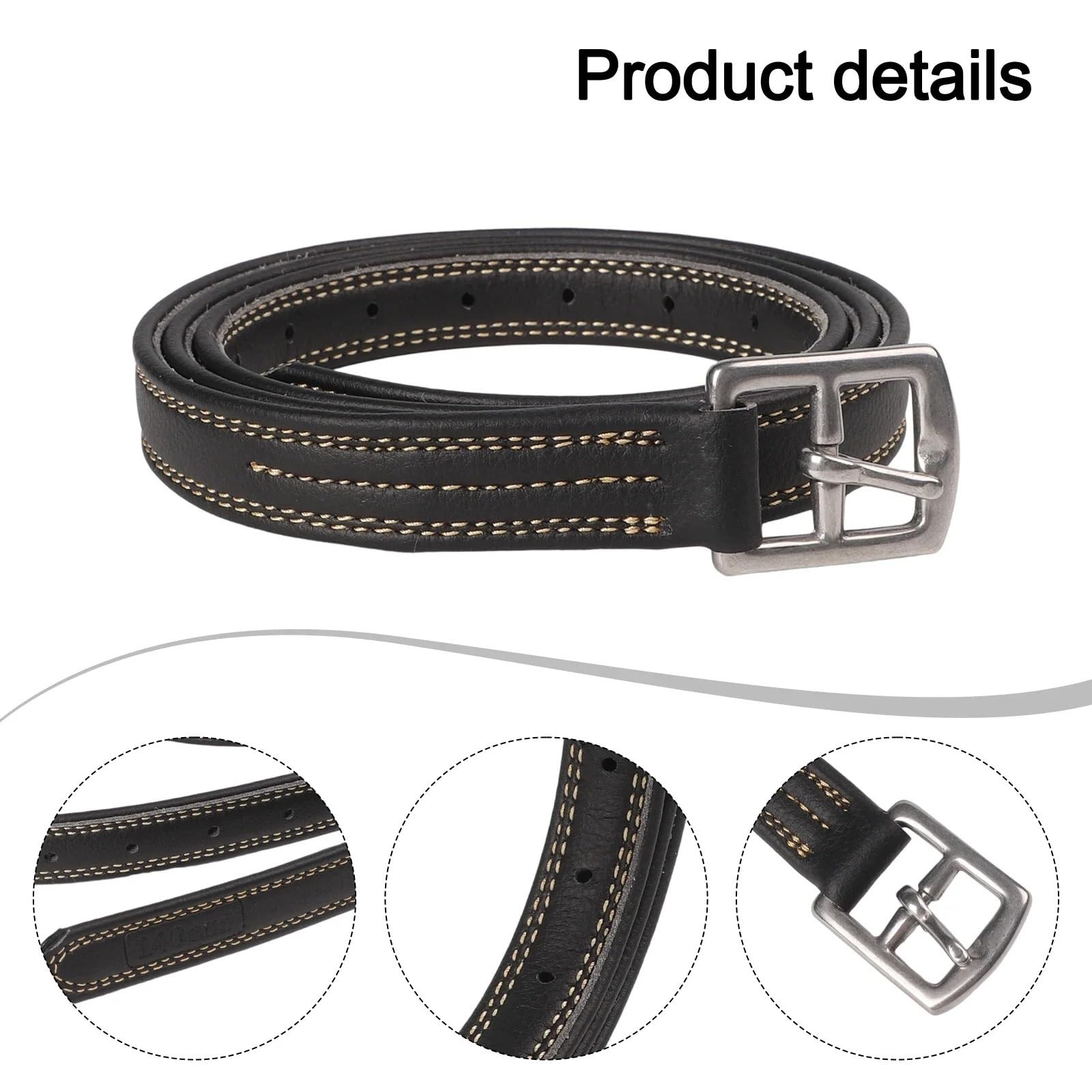 2pcs Leather Stirrup 125/135cm Microfiber Soft Strap Metal Buckle with Adjustment Holes, Equestrian Supplies Accessories Für Dressur(Black 135cm)