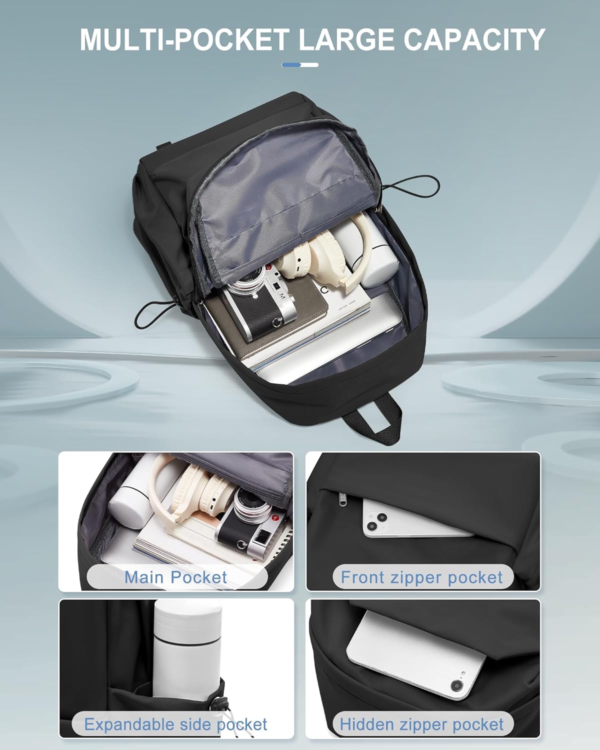 Backpack For Women Men School Aesthetic Lightweight College Backpack for Boys Girls Book Bag Casual Daypack Laptop Gym Backpacks Black-L - Image 4