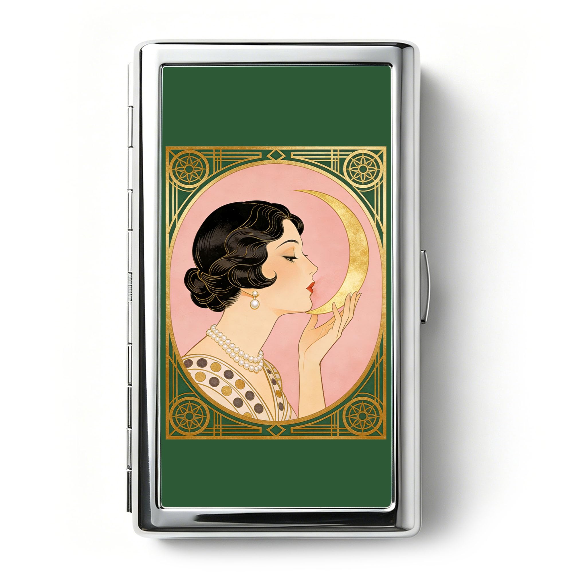 vexelzytro Vintage Art Deco Versatile Card & Cash Case, Slim Metal Wallet for Women&Men, Green, Style-a-picture-26