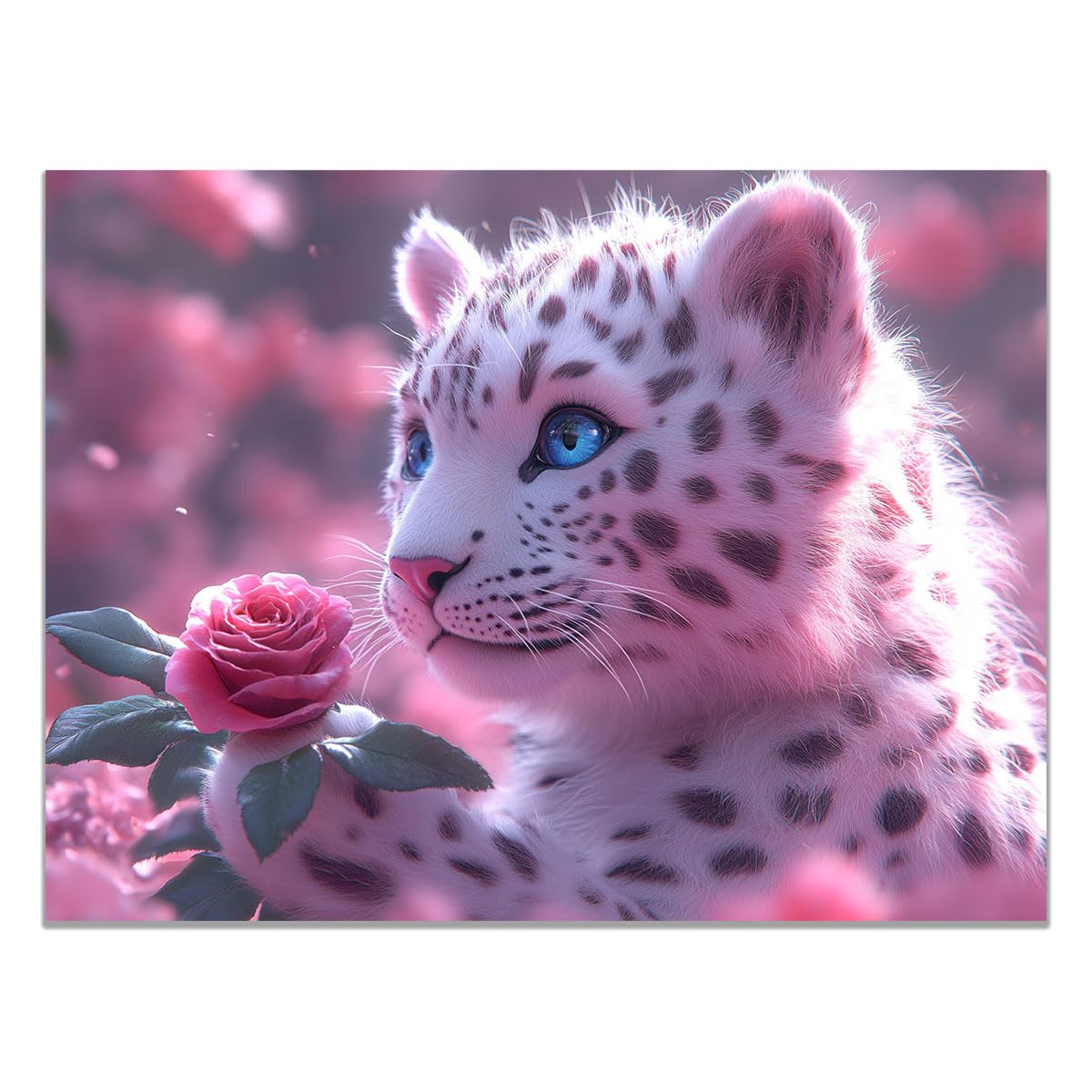 TZKRWRH Leopard Canvas Print Animals Preppy Poster White Leopard With Rose Cheetah Modern Maximalist Boho Wall Art Panther Painting Vintage Canvas Office(Pink 82)-70x100cm Unframed