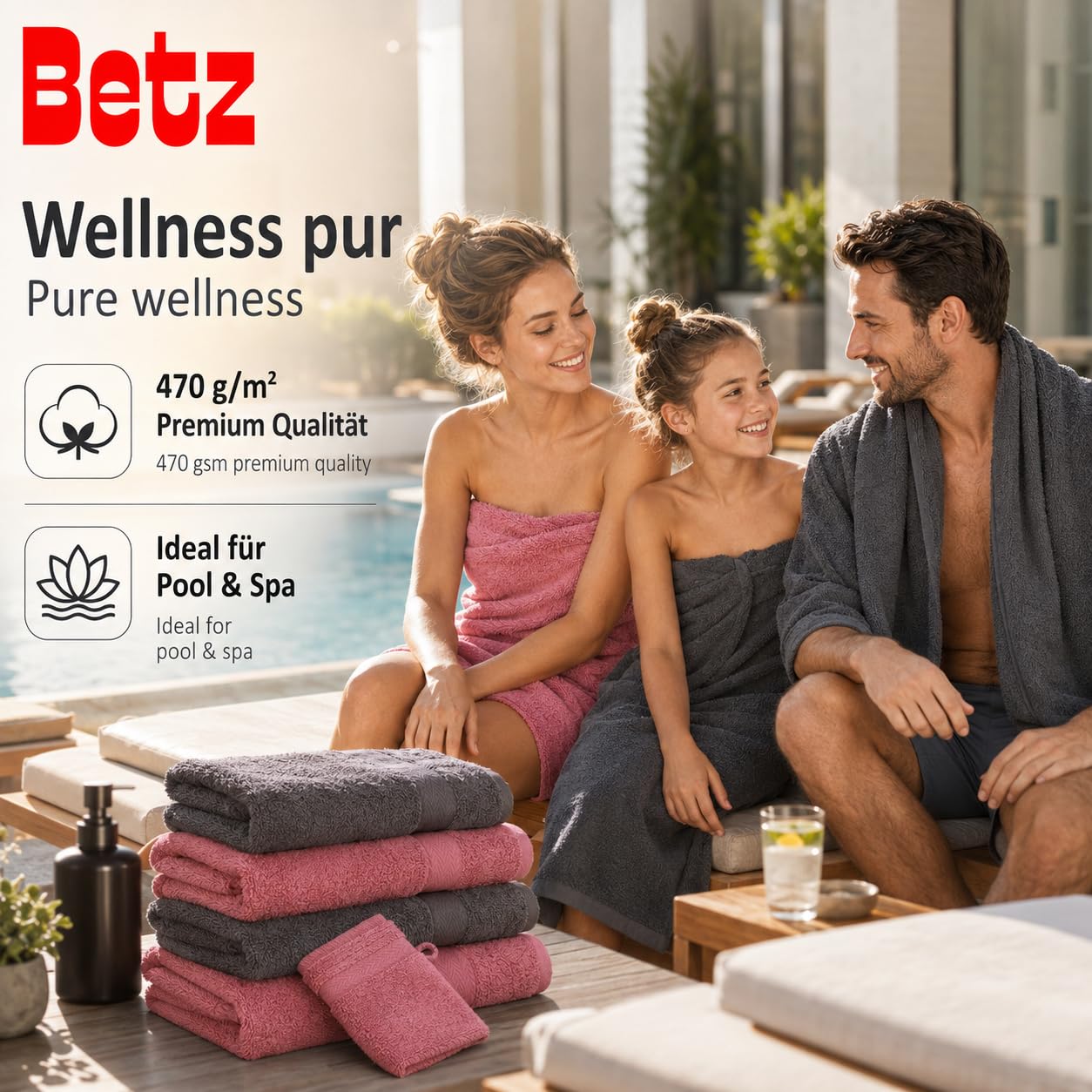 Betz set di 10 asciugamani Premium 100% cotone 2 teli doccia 4 asciugamani 2 asciugamani per ospiti 2 guanti da bagno colore antracide e rosa antico