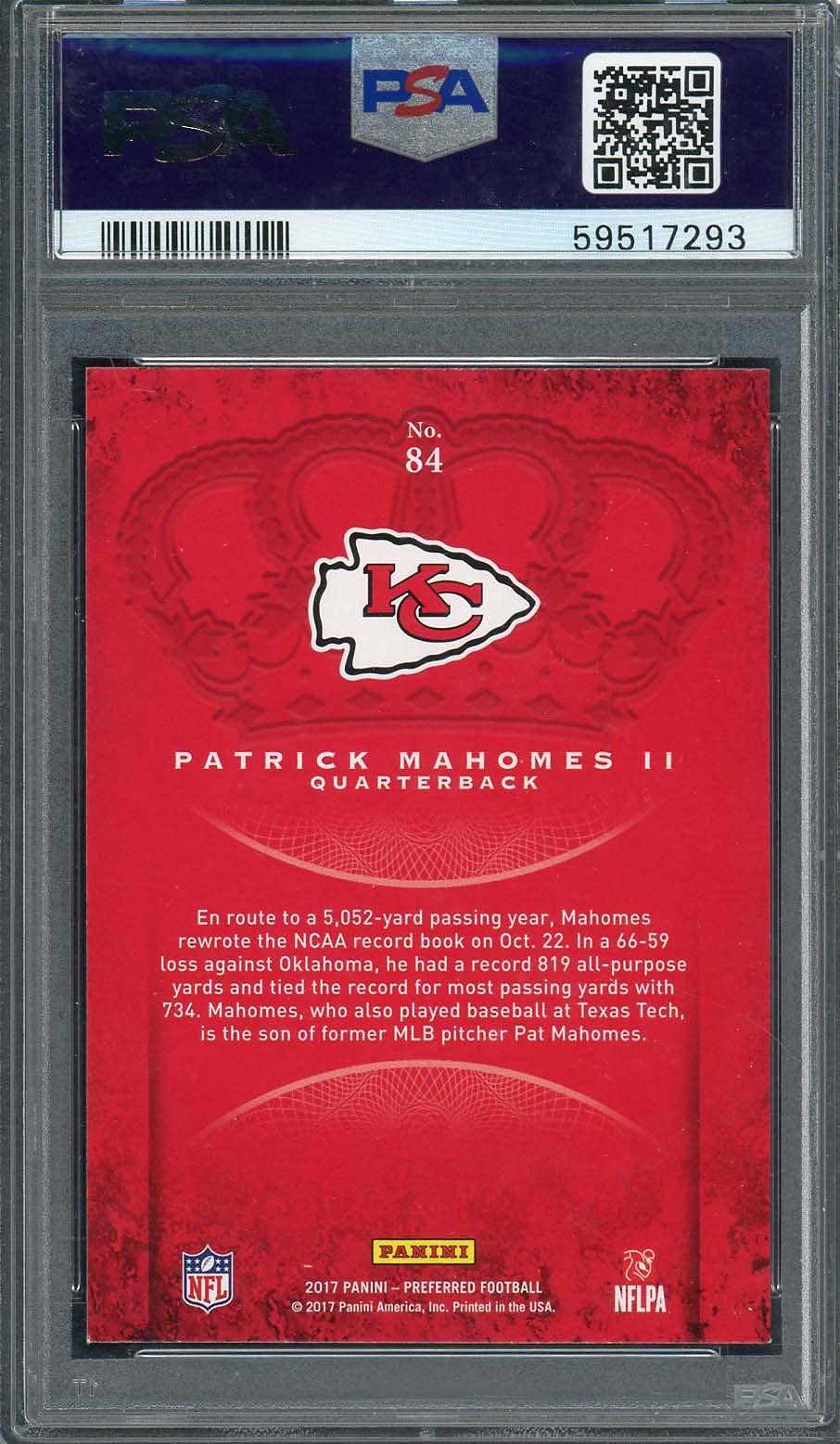 Amazon.com: Patrick Mahomes 2017 Panini Crown Royale Football Rookie Card  #84 PSA 8 : Collectibles & Fine Art