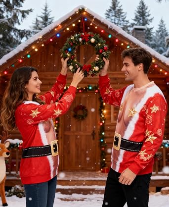 Idgreatim Men Women Ugly Christmas Sweatshirt Funny 3D Graphic Xmas Shirts | Matching Couple Christmas Sweater ,Funny Allover 3D Print ,S-3XL for ugly sweater parties, photos and gifts