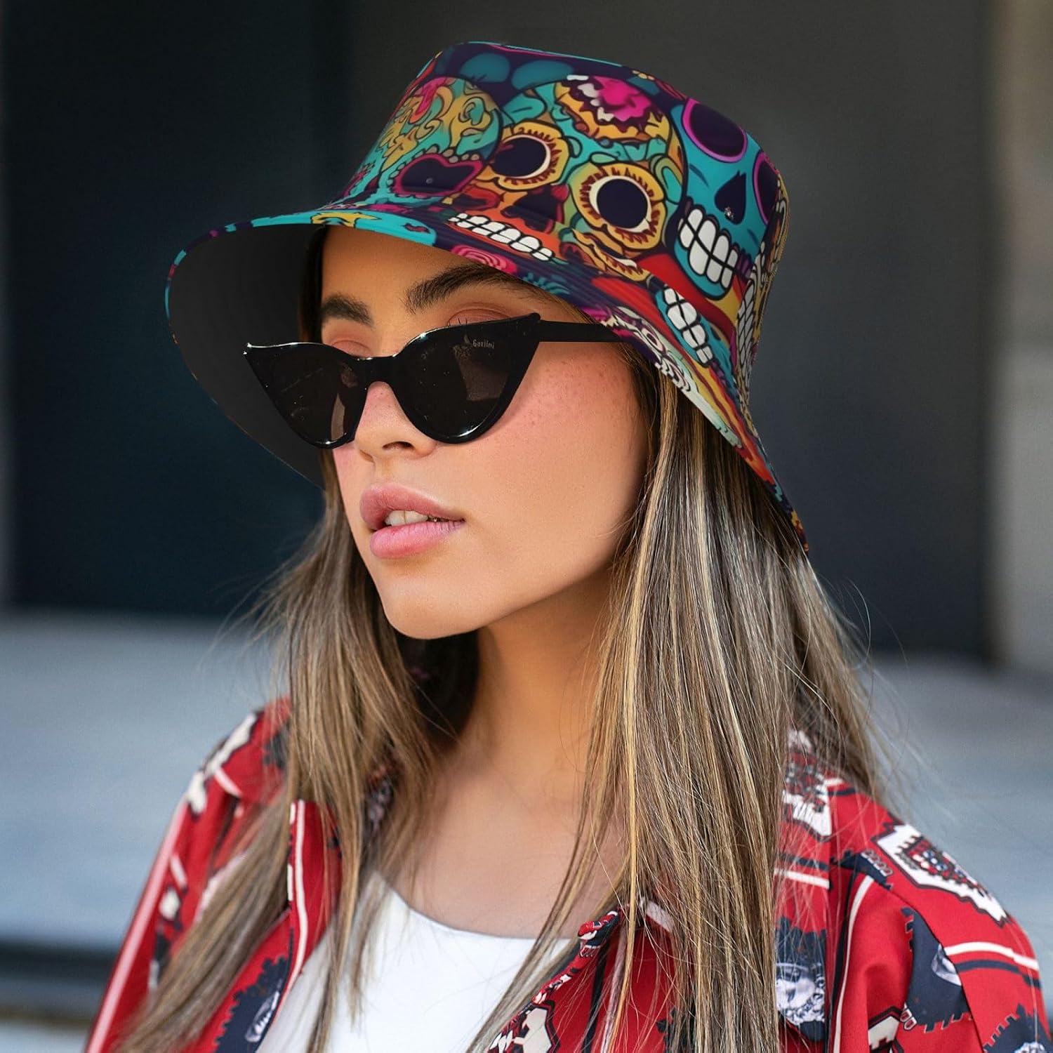 Sugar Skulls Print Bucket Hat for Men Women,Fun Sun Hats,Fisherman Outdoor Summer Travel Hiking Cap Black
