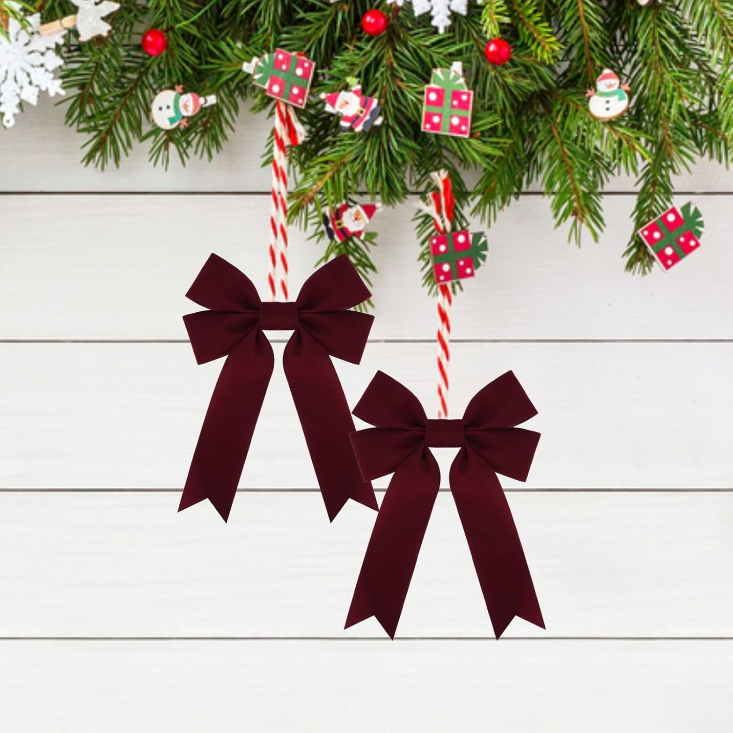 12 Pcs Burgundy Velvet Ribbon Bow Christmas Wreath Bows for Garland Gift Wrapping Indoor Outdoor Christmas Parties Decorations (Burgundy, 12) - Image 4