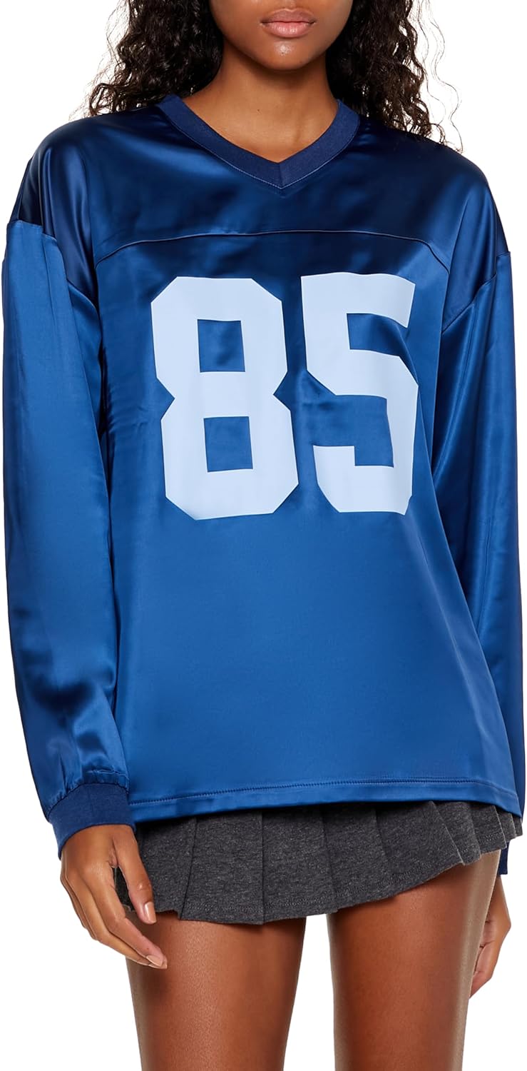 Forever 21 Womens Satin 85 East Coast Graphic Top X-Small Blue