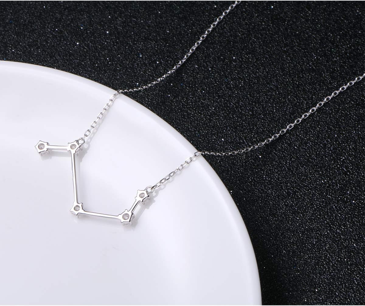 925 Sterling Silver CZ Astrology 12 Constellation Horoscope Sign Astrology Zodiac Star Necklace Birthday Jewelry for Women,18-20 inch