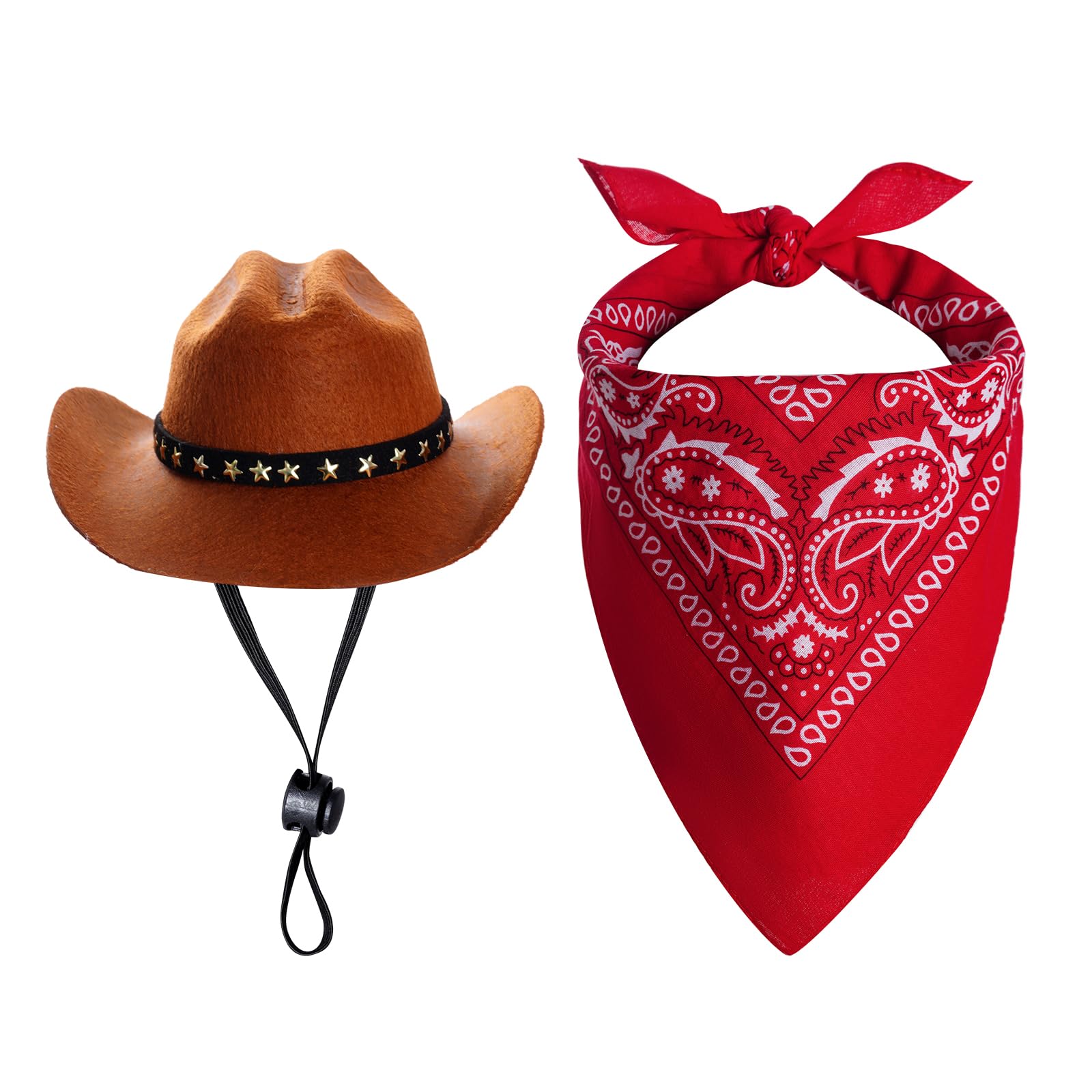 Bskifnn Pet Cowboy Costume Halloween Costumes for Small Pet Dogs Cat Cowboy Hat with Bandana Scarf Set Party Accessories(Brown, Small)