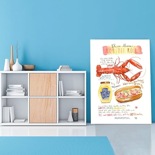 Miniatura 2 de AAHARYA Póster de pared con texto en inglés How to Eat Seafood Roll de langosta de Maine, póster de pared con diseño de langosta de Maine, pósteres