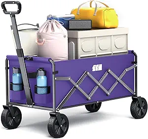 Collapsible Foldable Wagon, Foldig Cart with Wheel Heavy Duty with 180lbs Weight Capacity Lightweight Utility Camping Wagon for Groceries Garden Beach Sports Fishing (Purple)